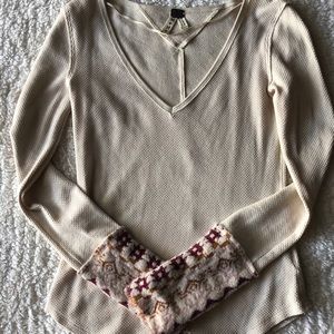 Free People Ivory Waffle Knit Henley